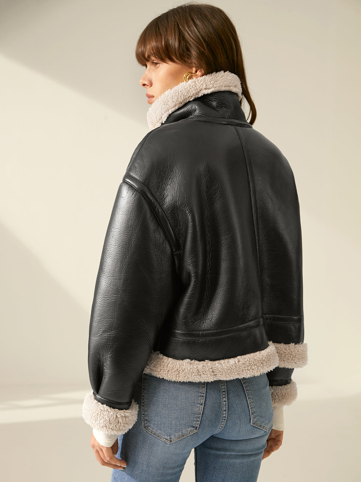 Shearling-fodrad Läderjacka