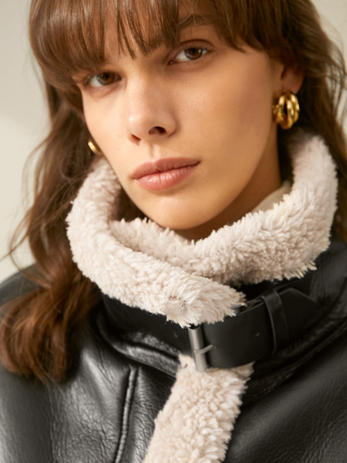 Shearling-fodrad Läderjacka