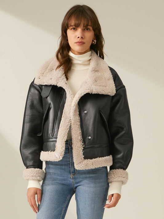 Shearling-fodrad Läderjacka