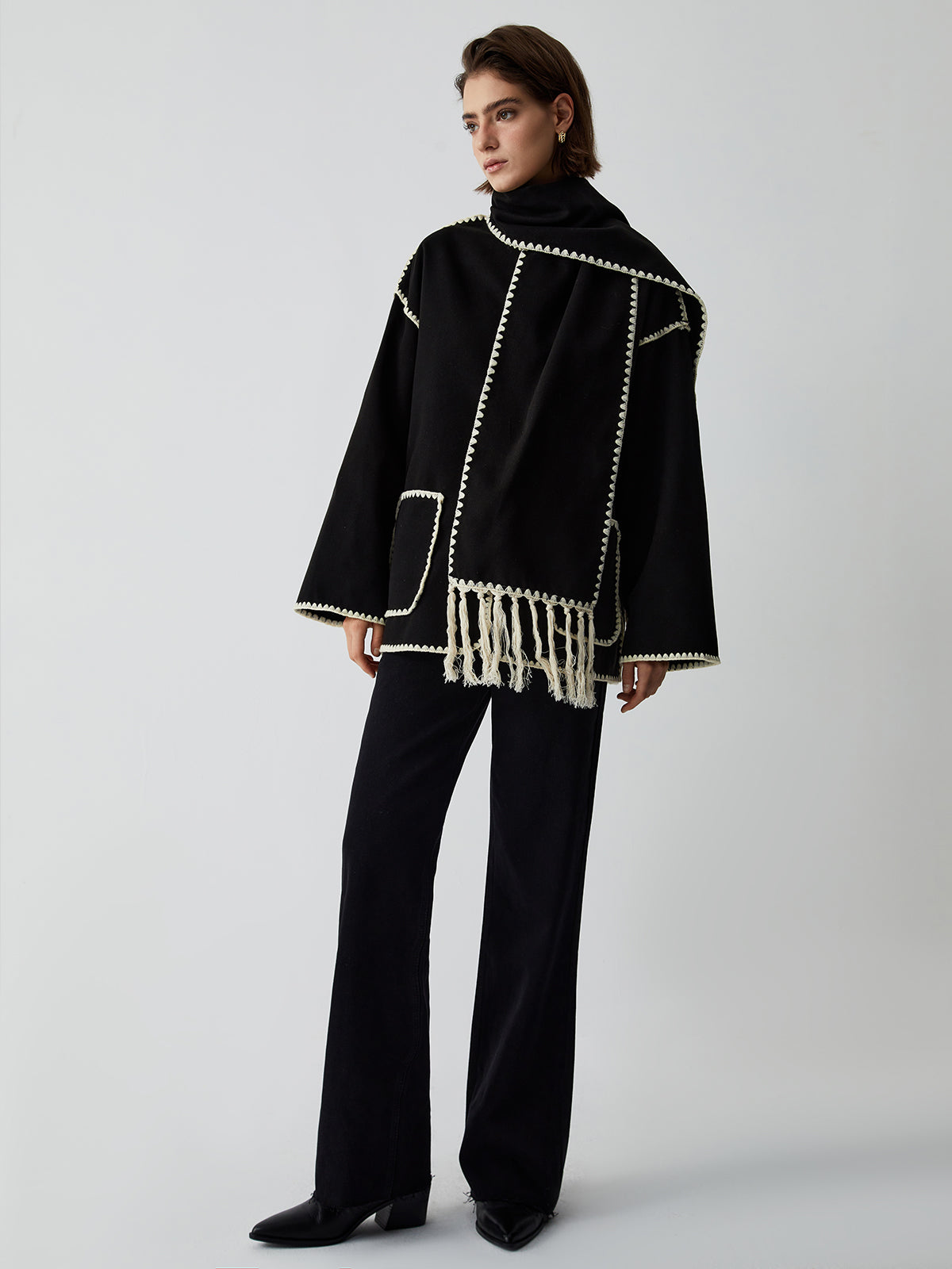 Tapestry Trim Wool Coat