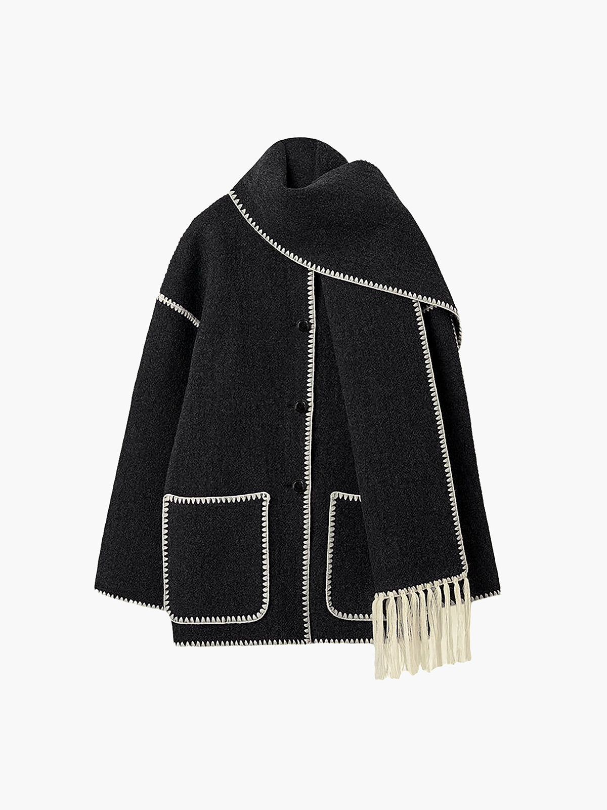 Tapestry Trim Wool Coat